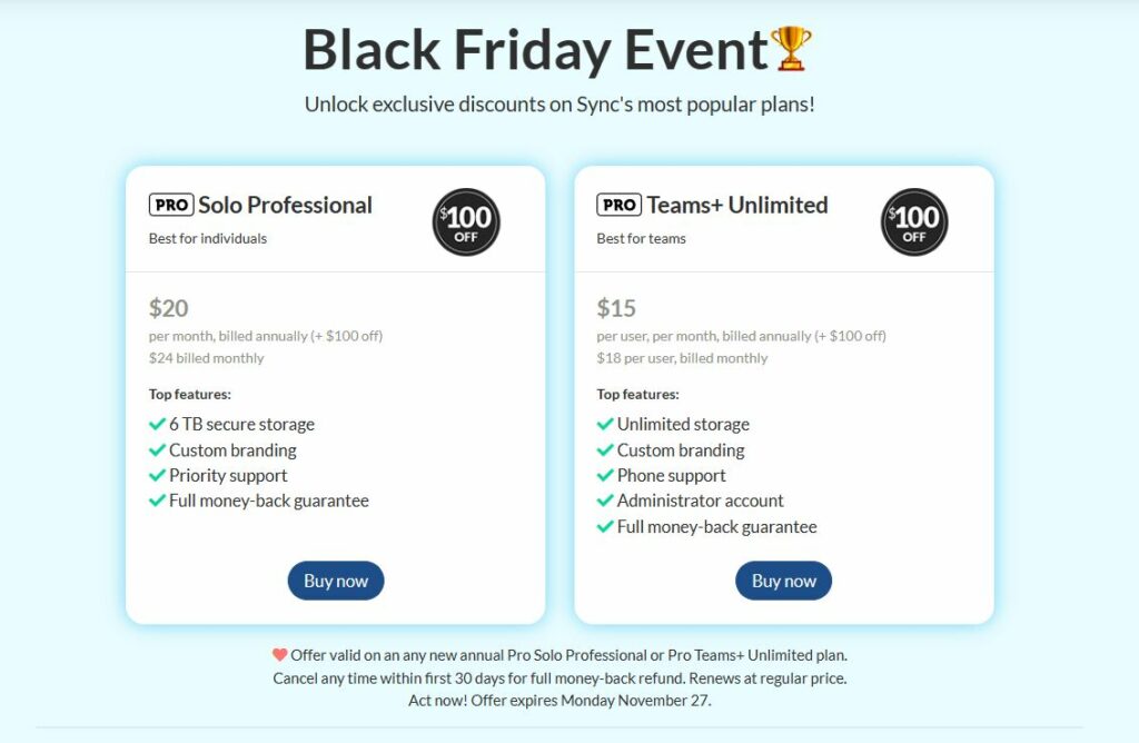 Sync.com Black Friday Pricing