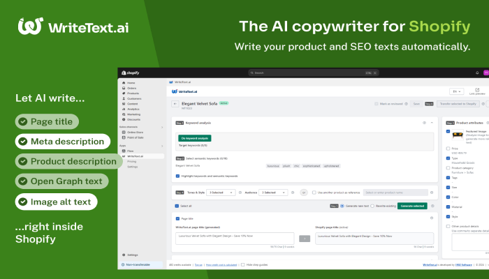 Transform Shopify content with WriteText.ai